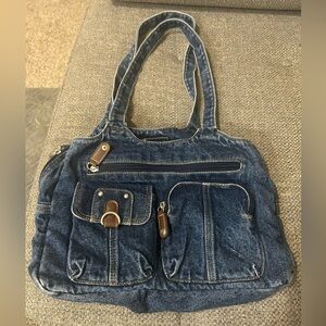 Vintage Denim Tote Bag with Front Pockets